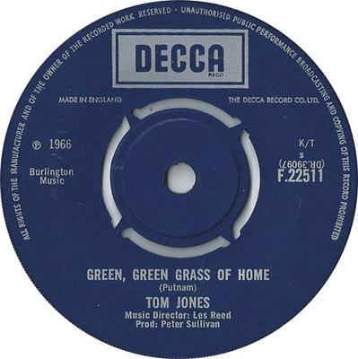7inch Record TOM JONES - Green, Green Grass Of Home F22511 Decca 1966 UK Pop Used
