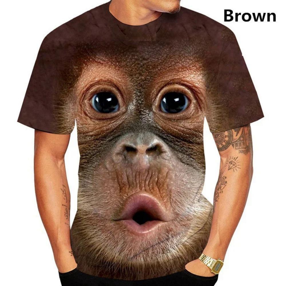 Men's Fun Monkey Lip Printed T-shirt, Orangutan Imitation Gorilla 3D Printed Clothing, Boys' Short Sleeved Unisex Top