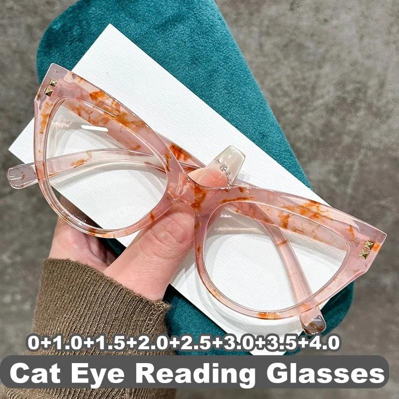 Ladies' Fashion Cat Eye Reading Spectacles Unisex Luxury Design Presbyopia Plus Diopters Retro Oversize Far Sight Eyeglasses 0+4.0