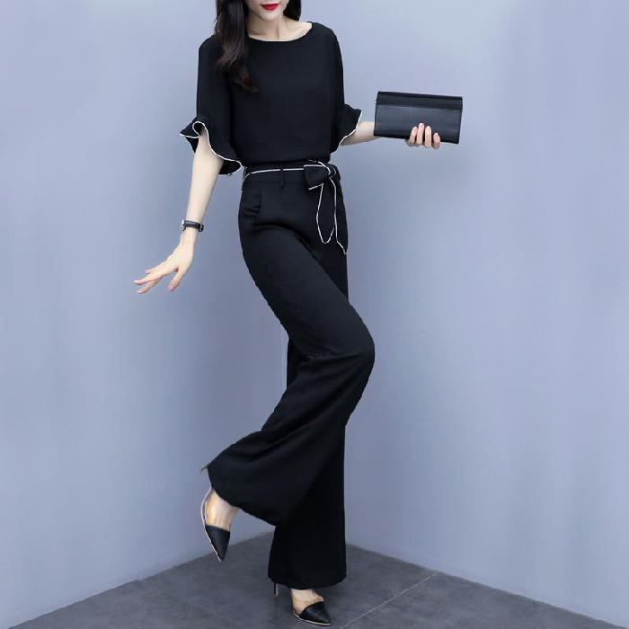 Women's 2023 Summer Wide-Leg Pants Suit: High-Waisted, Slimming, Fashionable Yujie Casual Two-Piece Set
