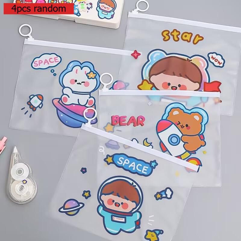 Office School Supplies Cartoon Astronaut File Student Transparent Waterproof Test Paper Bag Zipper Kawai Stationery Pencil Bag