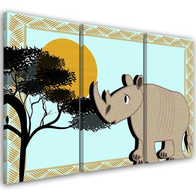 Three Piece Picture Canvas Print Rhinoceros