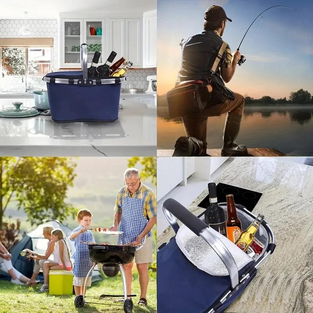 1PC Meal Basket Outdoor Ice Pack Folding Insulated Bag Hand-Held Portable Shopping Basket Lunch Delivery Insulated Basket