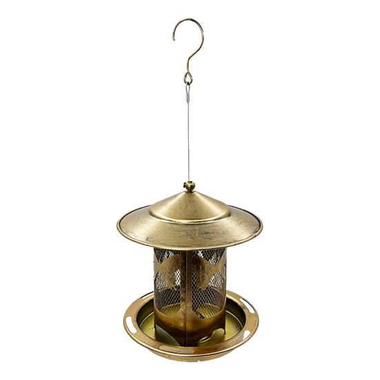 Bird Feeder with Rainproof Roof Metal Feeder Large Capacity Grain Storage Bin And Tray Feeder for Outdoor Garden Patio