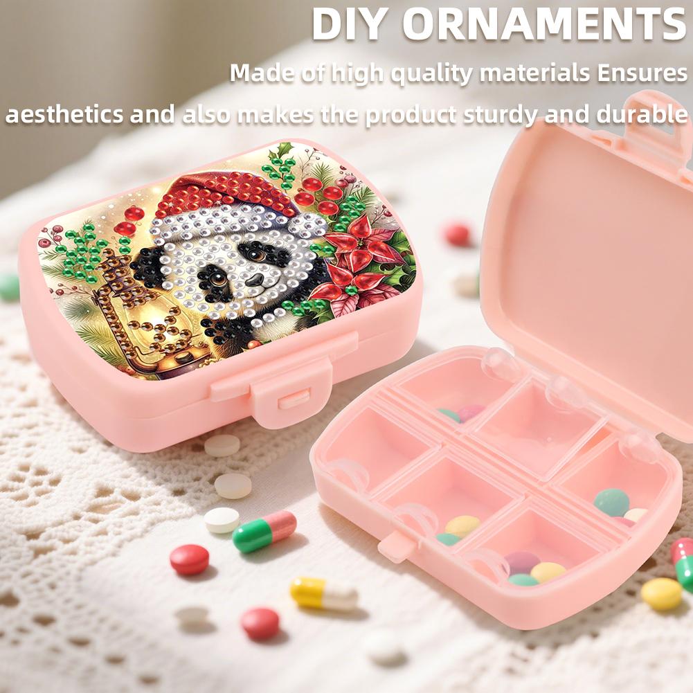2Pcs DIY Animal Pattern Portable Crystal Pill Dispenser 6 Grid Diamond Painting Dot Pill Box Moisture-Proof for Adults Beginners