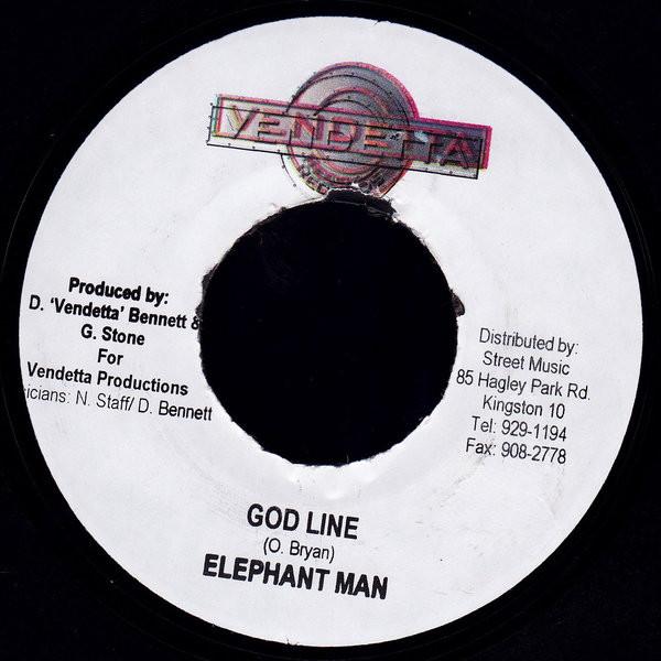 

7-дюймовая пластинка ELEPHANT MAN - God Line none Vendetta Record 2004 Ямайка Регги, Ска и Даб Б/У