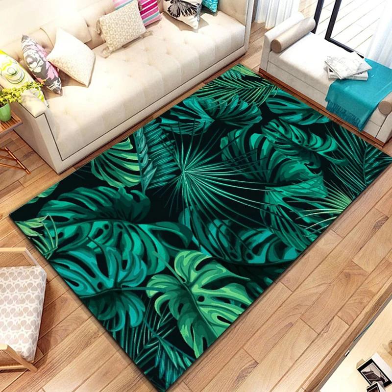 Sommerlicher tropischer Blätterteppich mit Monstera-Blättern, geeignet für Wohnzimmer und Schlafzimmer, Fußmatte, hawaiianische Blatt-Bodenmatte