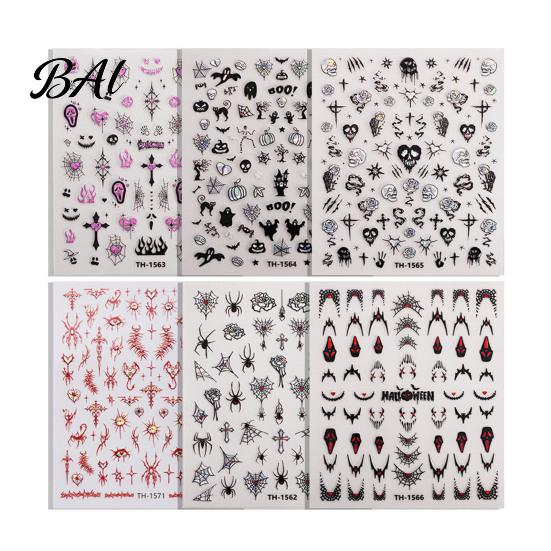 Salon Nail Accessories 6 Sheets Halloween Stickers for Women, Pumpkin Ghost Bat Skull Women Manicure Decoration Decals, Art Home Supplies