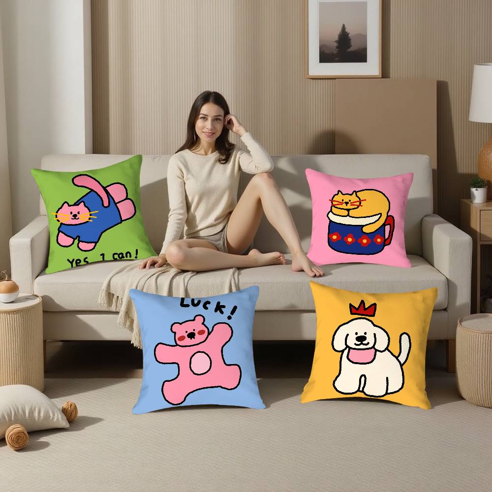 Fröhlicher Hund Kissenbezug Sofa Wohnzimmer Schlafzimmer Beidseitiger Druck Quadratisches Kissen Nickerchen Kissenbezug