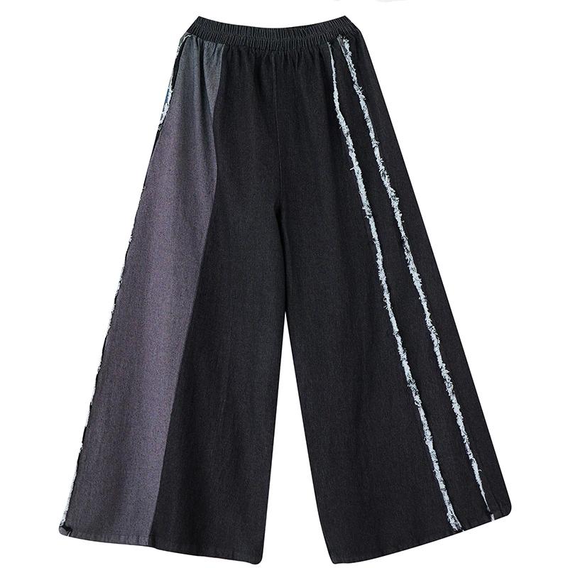 

Xitao Широкие штанины контрастного цвета с эластичной резинкой на талии, повседневные брюки длиной до щиколотки GMM1130 One Size чёрный