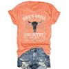 Damen Kurzarm-T-Shirt She's Gone Country Bullenschädel mit Sternen Design Westlicher Cowboy Grafik-T-Shirt