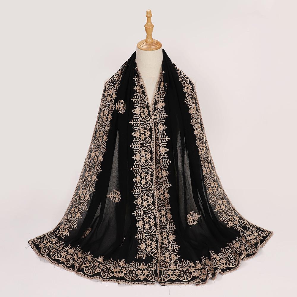 New Middle East black embroidered headscarf, Indonesian Malay fashion headscarf, shawl scarf