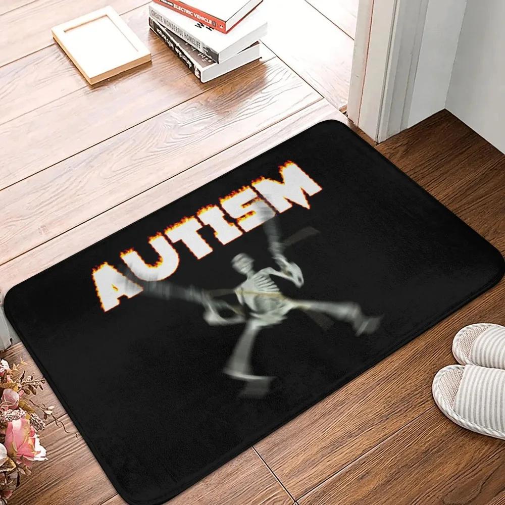 Funny Meme Doormat Autism Skeleton Design Non Slip Washable Carpet for Meme Lover Home Entryway Decor Gothic Home Decor Black 40x60cm