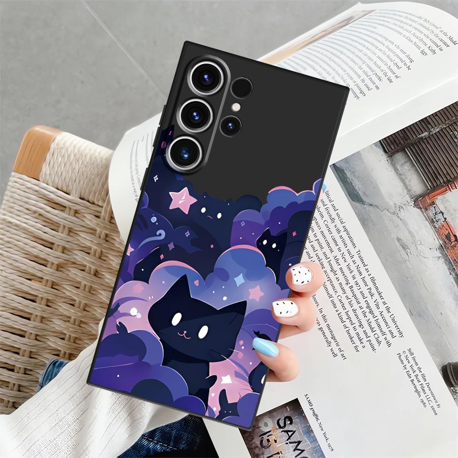 Black Cat Starry Night Funda Phone Cover Case for Samsung Galaxy S25 S24 Plus S26 S23 S10 S9 S21 FE Note 20 8 9 10 S20 Ultra