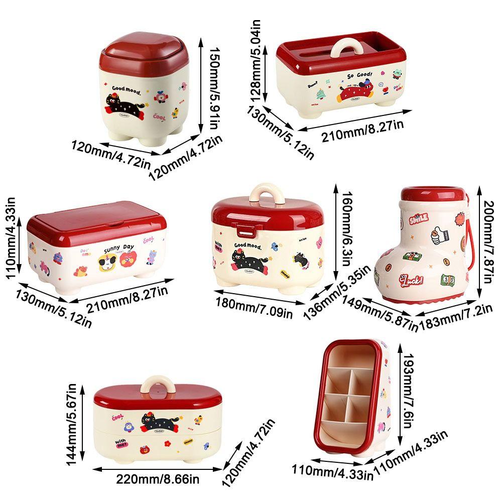 Fashion Dopamine Stationery Storage Box Large Capacity Cartoon Pattern Cosmetics Storage Box Multi Grid with Stickers Pen Holder