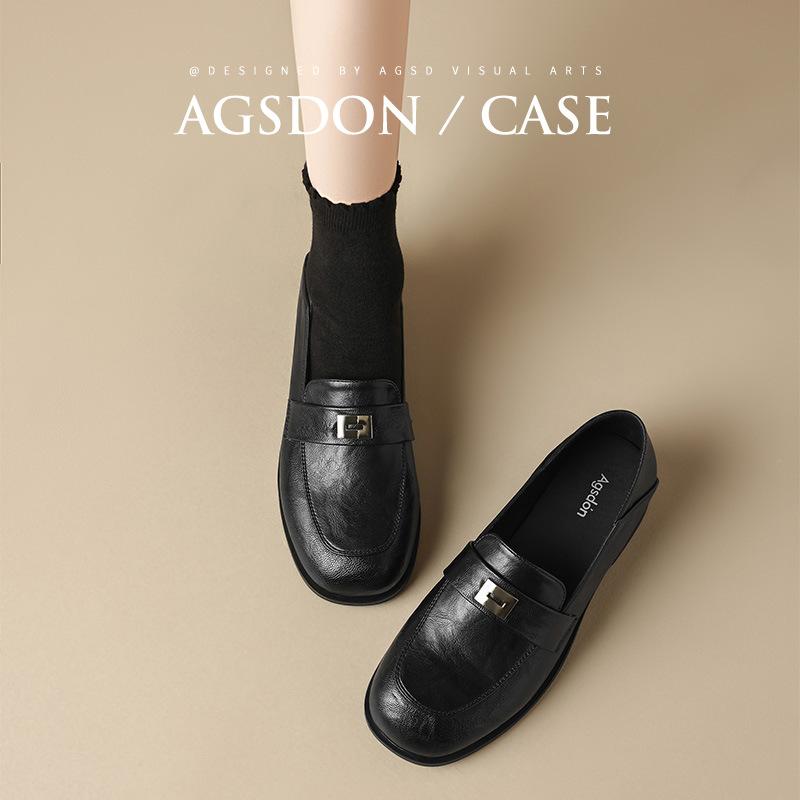 Augustine Platform New Autumn Black British Style Small Leather Shoes Retro Commuter Shoes