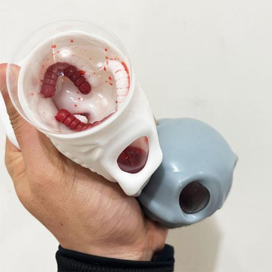 Popping Eye Skull Squeeze Toy Worm Inside Anxiety Stress Relief Skull Pinch Sensory Toy Teens Adults Soft TPR Calming Skull Fidget Toy