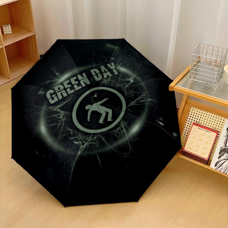 Green Day Print 8?Ribs Automatic Umbrella Wind Resistant Lightweight Folding Umbrella For Outdoor Travel