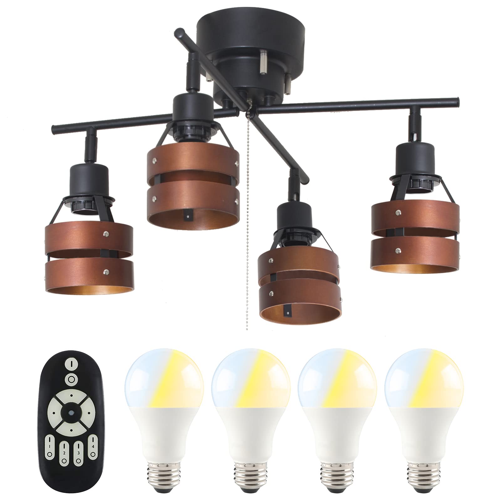 

Kyodo Lighting 4-Light Ceiling Light, 8-Tatami (8-mat) Size, Dimmable and Color-Adjustable Ceiling Spotlight with 9W LED Bulb (60W Equivalent),