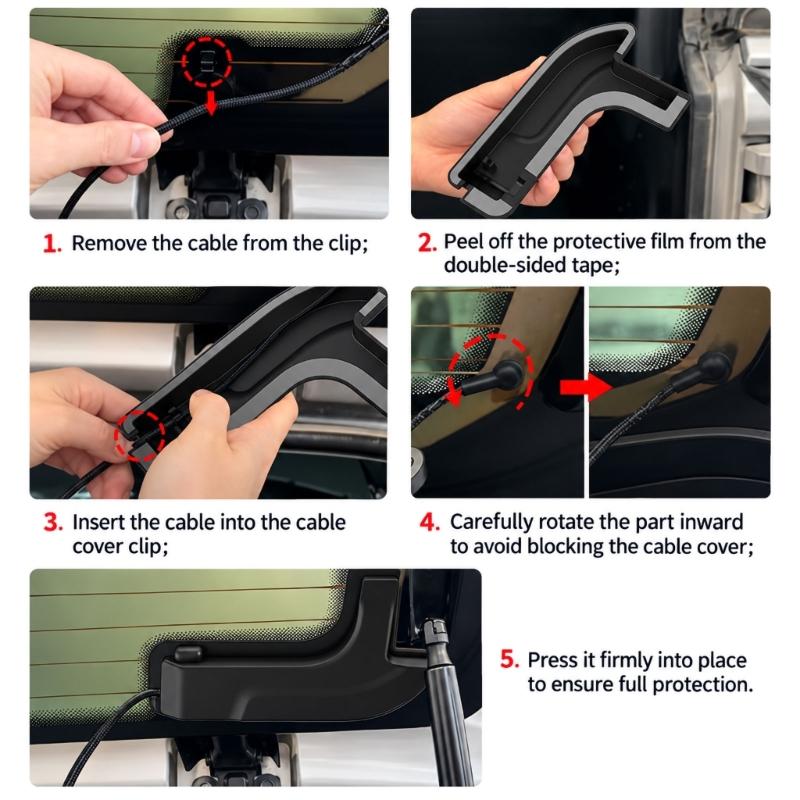 2-Piece Rear Window Cable Trim Covers, Shaped ABS Left and Right Pieces with Flanged Edges, Clearance Slots and Adhesive Backing for Both Sides