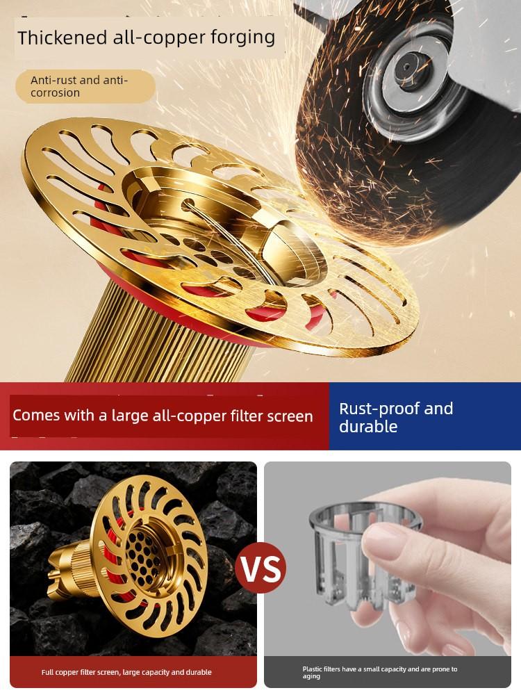 All-Copper Floor Drain Deodorizer, Universal Inner Core Anti-Backflow Valve for Bathroom, Anti-Odor Device for Sewer Pipes, Sealing Cover