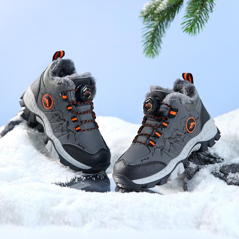 Children's Cotton Shoes Winter Outdoor Velvet Steel Claws Non-slip Hiking Shoes Medium and Older Children Thickened Warm Snow Boots Tide