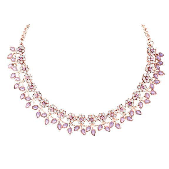 Guldpläterat Kristallhalsband Smyckesset med Örhängen Lämpligt för Fest Bröllop Festligt för Kvinnor