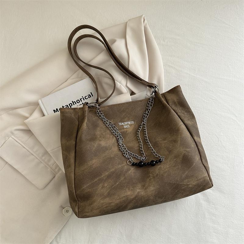

Stylish Pu Tote Bag For Women In Black Grey Brown With Trendy Street Fashion Appeal коричневий