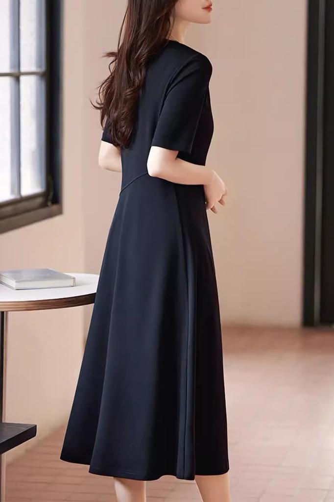 Vestido Midi Curto de Verão Chubikime Gola Redonda Solto Liso Adulto Casual Perfeito para o Trabalho ou Ocasiões Formais Vestido Feminino, Comprimento, Mangas, Gola, Corte em A