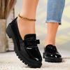 Women's French Style Loafers, British Red Flat Leather Shoes, Plus Size Casual Shoes for Spring and Autumn