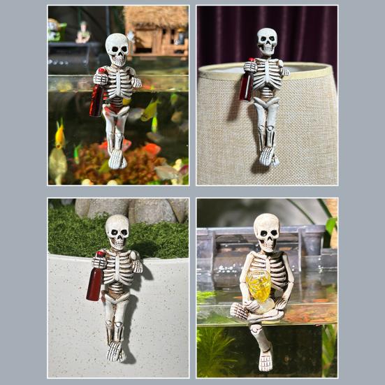 Komik İçen İskelet Heykeli Saksı Tutucu Reçine İskelet Figürü Bahçe Balkon Teras Çim Akvaryum Dekorasyonu için Saksı Dekorasyonu