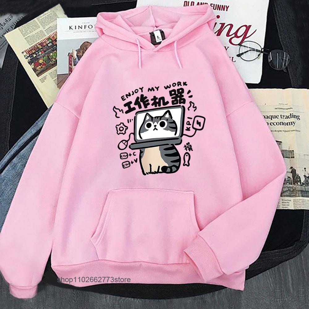 Cartoon Cat Hoodies for Women Is An Abstract Work Machine Mans Sweatshirt Long Sleeved Leisure Outdoor Popular Clothes