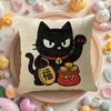 Lucky Cats Cartoon Cushion Cover Natural Linen Organic Fabric DoubleSided Printing Sofa Home Decor Gift Pillow Cover