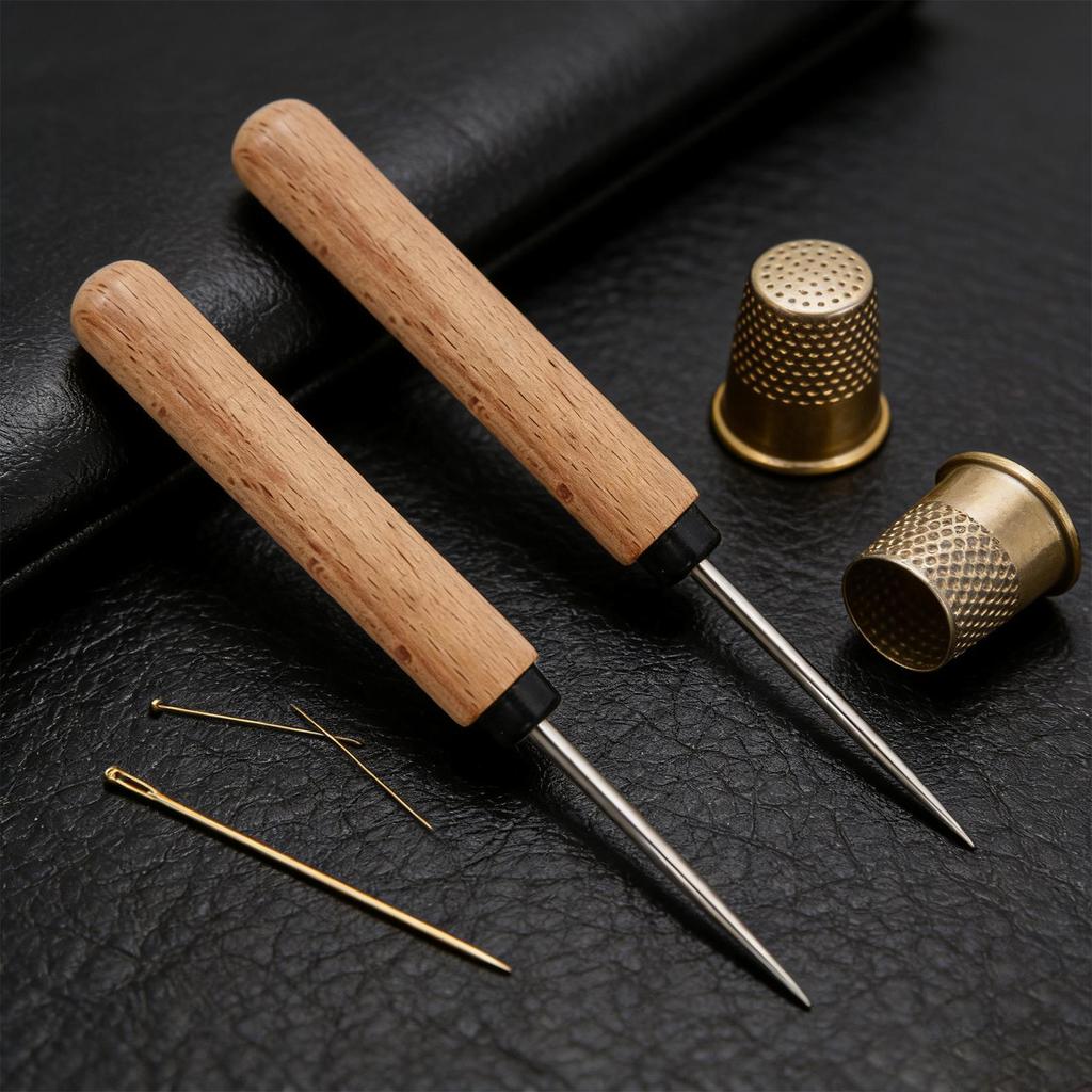 Leather Awl Punch Tool Wood Handle Gadget Leather Sewing Craft Tool Awl For Handmade Projects Beginners Hobbyists Women Adults