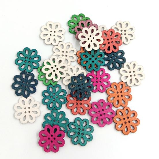 100 ks Dřevěných Retro Knoflíků s Chrizantémou 4 Dírky DIY Šití Scrapbooking Řemesla