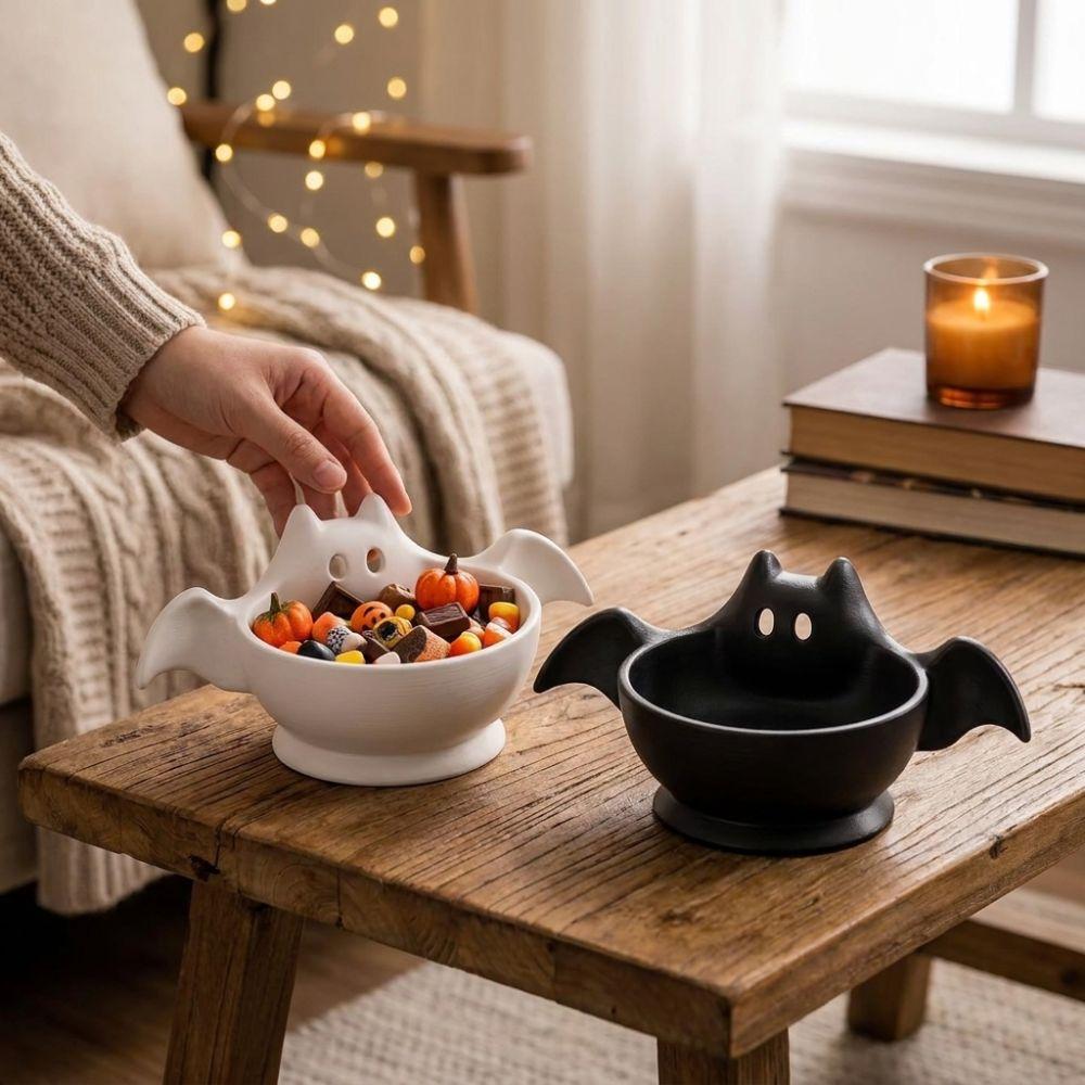 Luminous Halloween Bat Shaped Storage Bowl Cute Desktop Candy Bowl  Desk Organizer