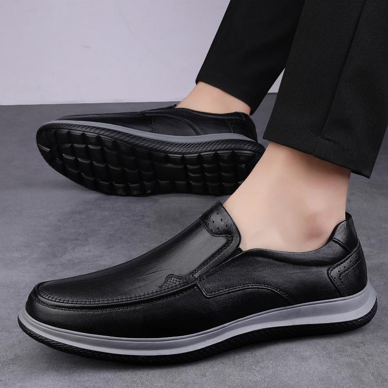 Men's Shoes Loafer Leather Shoes Spring Low-top Foot Cover Leather First Layer Cowhide Surface One Pedal Flat Bottom Large Size Casual Shoes Brown