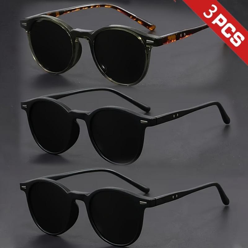3PCS Retro Round Frame Mirror PC Lens Full Frame Glasses Set Made of TR90 Material for Both Men and Women