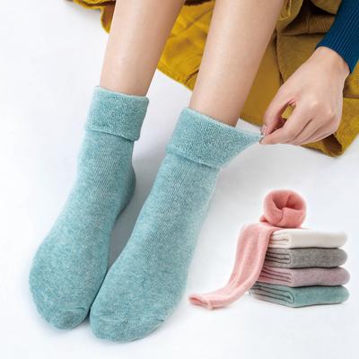 3 Pares Calcetines de Toalla de Otoño e Invierno para Mujer Más Terciopelo Espesado Calidez Adulto Tubo Medio Color Sólido Calcetines