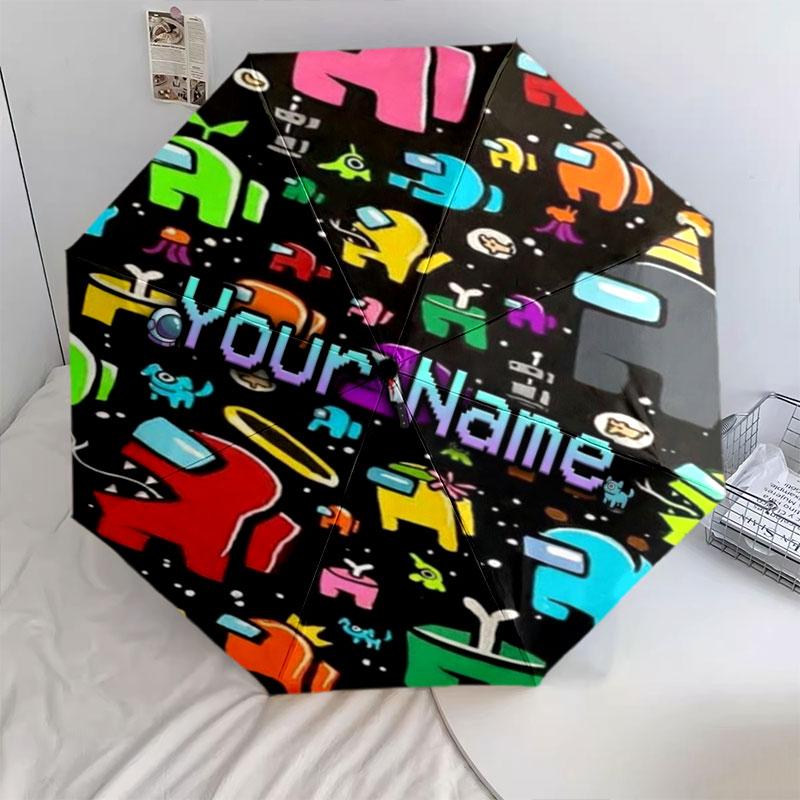 1 PC Automatic Folding Umbrella - Among Us Custom Name Pattern, Portable & Foldable Design with 8 Ribs, Christmas Birthday Gifts