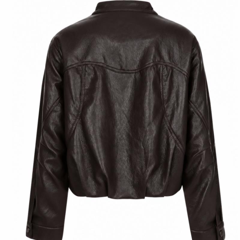 Shop Women S Soft Rider Balloon lS Leather High Neck Jacket Black Siu Wjp2601