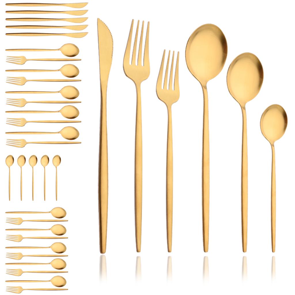 Black Gold 36Pcs Matte Flatware Dinnerware Set Knife Dessert Fork Spoon Dinner Set Stainless Steel Tableware Kitchen Cutlery Set