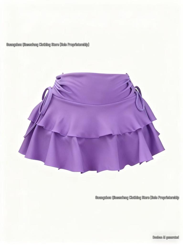 European Y2K Low-Waist Pleated Sports Skirt with Lace-up Design