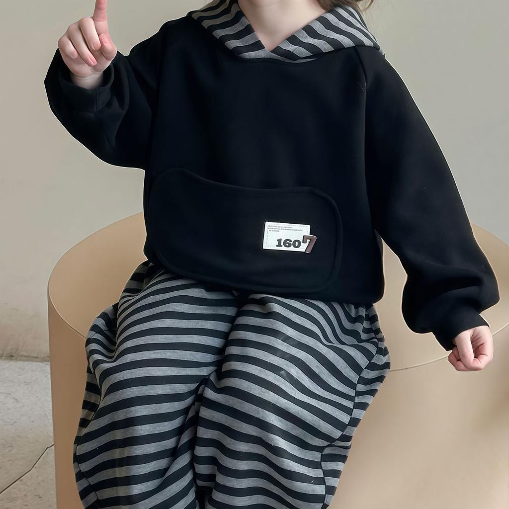 Girl Hoodie 2-Piece Set Spring Autumn Stripe Tops Pullover Pants Sportswear Child Kawaii Fashion Style Casual Clothing 3-12Y