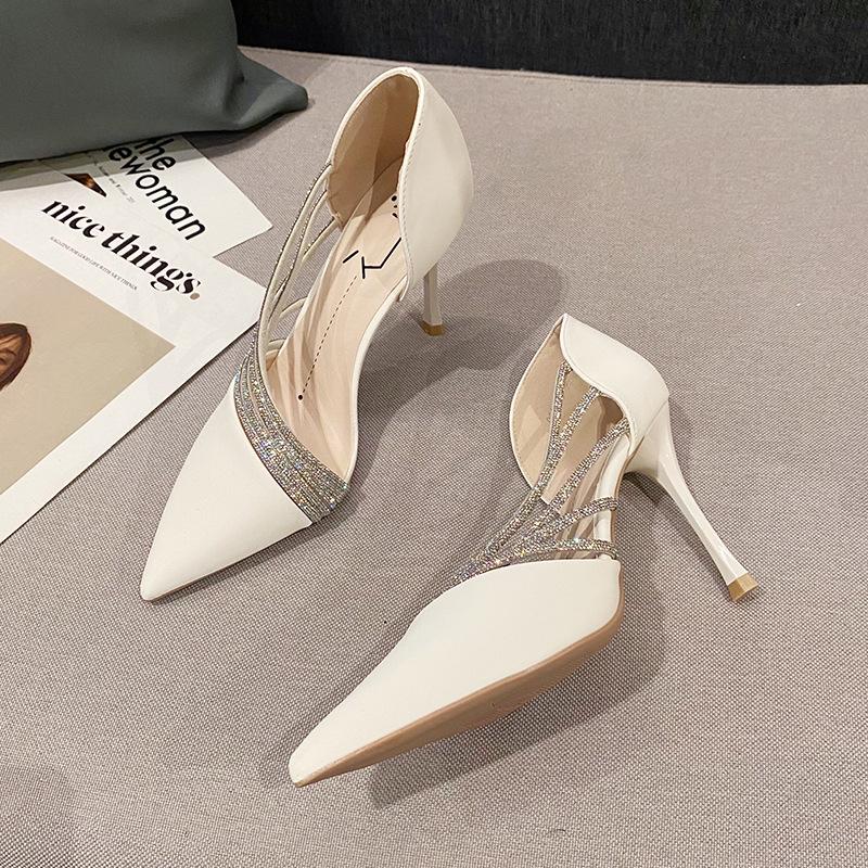 

Женские туфли на высоком каблуке с острым носком, лето 2024, новые модные элегантные туфли со стразами для вечеринок, ажурные тонкие каблуки, женская обувь для стриптиза 39