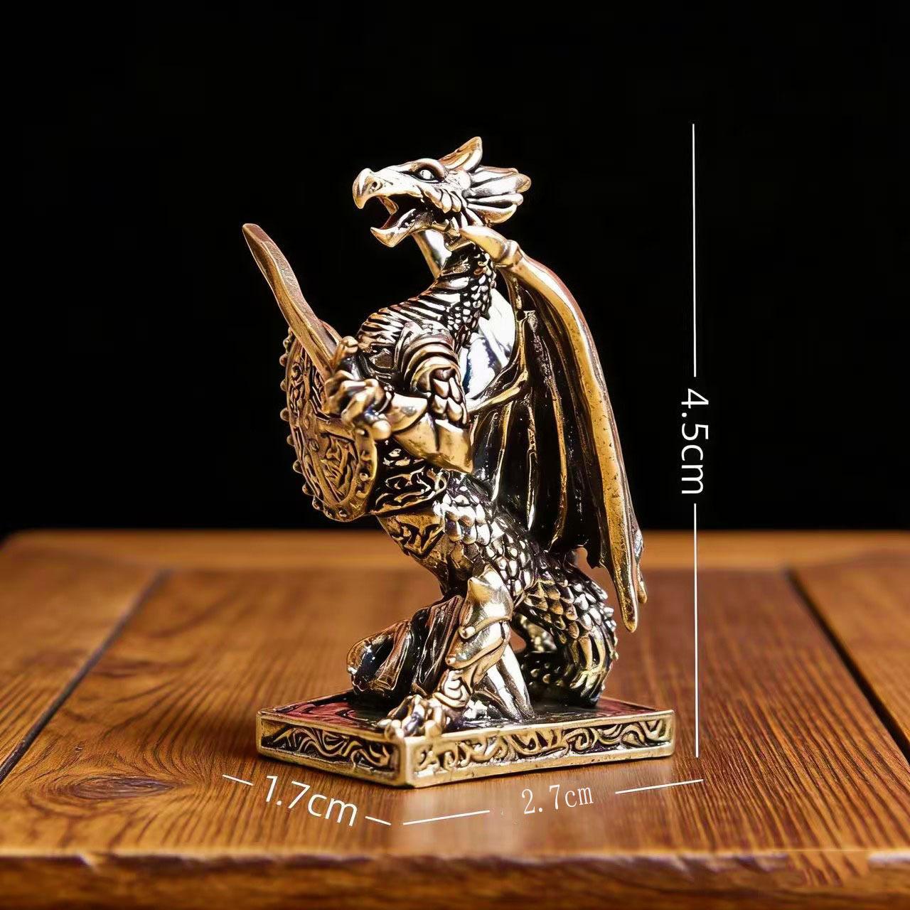 Brass Dragon Warrior Ornament Retro Armor Sword Shield Desktop Decoration Crafts Home Office Creative Metal Pendulum