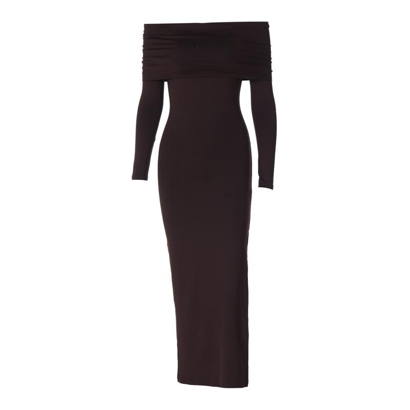 Women Spring Autumn Long Sleeves Dress Ladies Sexy One Piece Solid Full Length Dress