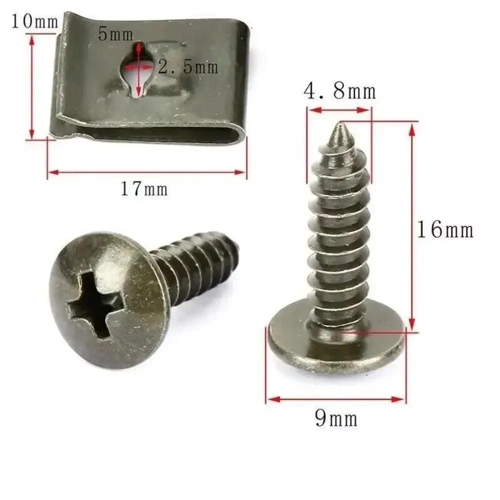 100/20pcs Mixed Car Motorcycles Metal Screw Tapping Fastener Clip U-Type Clip with Screw Anti-rust Protection Clip Screw Buckle