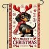 1 HEGO Merry Christmas Dachshund Garden Flag, , with Reindeer Antlers and Snowflake Design, Festive Winter Design, Suitable for Home, Patio, and Yard