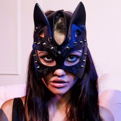 Punk Læder Cosplay Sexet Katte Maske Halloween Fest Maskerade Halv Ansigt Nittede Ræve Masker Gotisk Fetish Sexlegetøj til Voksne